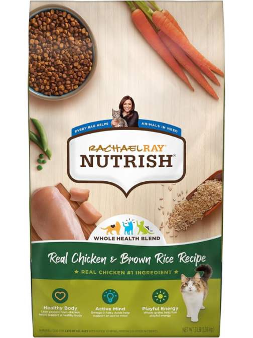 Rachael Ray Nutrish Premium Natural Dry Cat Food, Real Chicken & Brown Rice Recipe, 3 Pounds (Packaging May Vary)