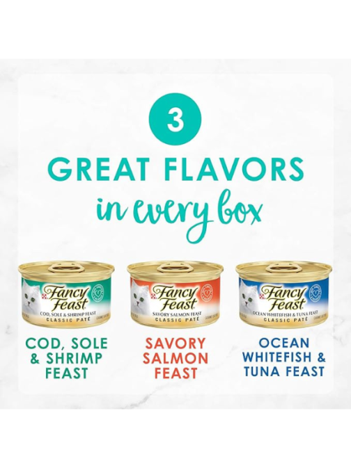 Purina Fancy Feast Seafood Classic Pate Collection Grain Free Wet Cat Food Variety Pack - (Pack of 24) 3 oz. Cans - Image 2