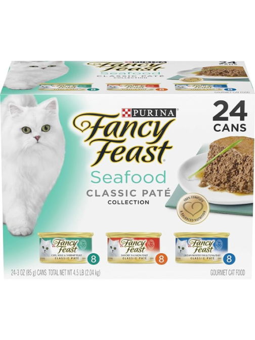 Purina Fancy Feast Seafood Classic Pate Collection Grain Free Wet Cat Food Variety Pack - (Pack of 24) 3 oz. Cans