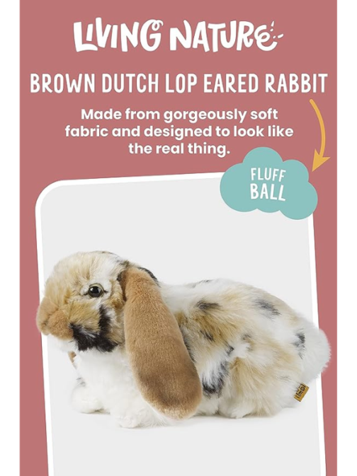 Living Nature Brown Dutch Lop Eared Rabbit Stuffed Animal | Fluffy Rabbit Animal | Easter Bunny | Soft Toy Gift for Kids | 10 inches - Image 3