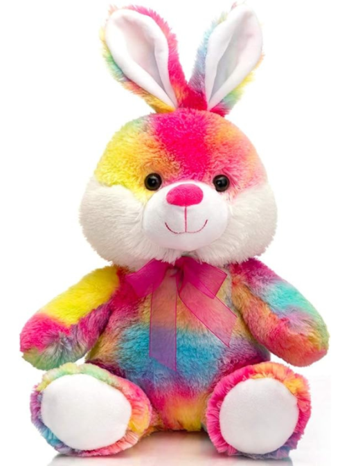 HollyHOME Easter Bunny Stuffed Animal Tie-Dye Rabbit Plush Toys for Kids Multi-Color