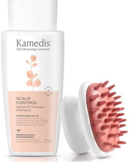 KAMEDIS Scalp Care Set: Fillable Scalp Massager Hair Brush & Clinically Proven Anti-Dandruff Shampoo – Gentle Scalp Scrubber Exfoliator and Dandruff Treatment – Suitable for Men & Women & Kids. (2pk)