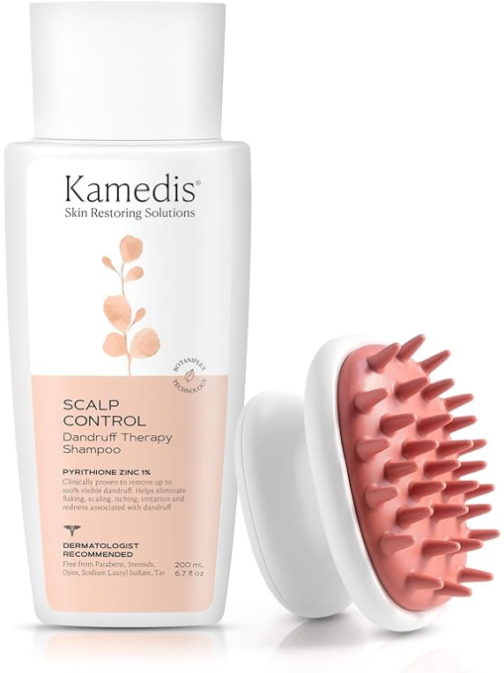 KAMEDIS Scalp Care Set: Fillable Scalp Massager Hair Brush & Clinically Proven Anti-Dandruff Shampoo - Gentle Scalp Scrubber Exfoliator and Dandruff Treatment - Suitable for Men & Women & Kids. (2pk)