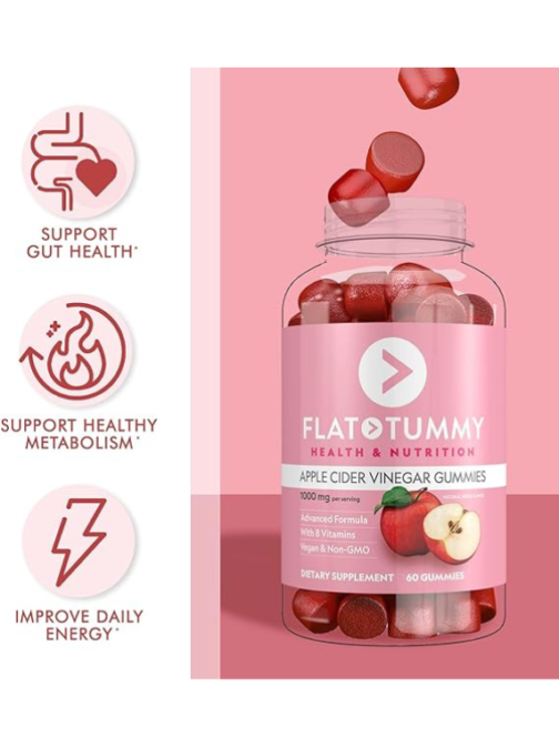 Flat Tummy Tea Apple Cider Vinegar Gummies, 60 Count – Boost Energy, Detox, Support Gut Health & Healthy Metabolism – Vegan, Non-GMO - Made with Apples, Beetroot, Vitamins B6 & B12, Superfoods - Image 2