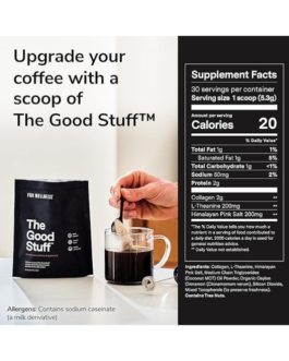 The Good Stuff™ Performance Blend (30 Serving Pouch), Non-Dairy Coffee Supplement with Collagen, L-Theanine and Himalayan Pink Salt – Improves Focus and Increases Energy