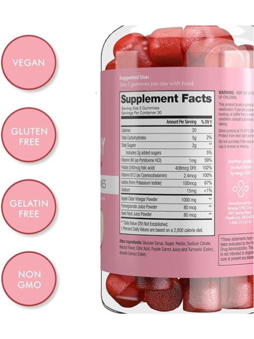 Flat Tummy Tea Apple Cider Vinegar Gummies, 60 Count – Boost Energy, Detox, Support Gut Health & Healthy Metabolism – Vegan, Non-GMO - Made with Apples, Beetroot, Vitamins B6 & B12, Superfoods - Image 3