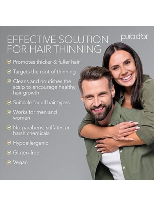 PURA D'OR Original Gold Label Anti-Thinning Biotin Shampoo Natural Earthy Scent, Clinically Tested Proven Results, Herbal DHT Blocker Hair Thickening Products For Women & Men, Color Treated Hair, 16oz - Image 3