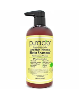 PURA D’OR Original Gold Label Anti-Thinning Biotin Shampoo Natural Earthy Scent, Clinically Tested Proven Results, Herbal DHT Blocker Hair Thickening Products For Women & Men, Color Treated Hair, 16oz